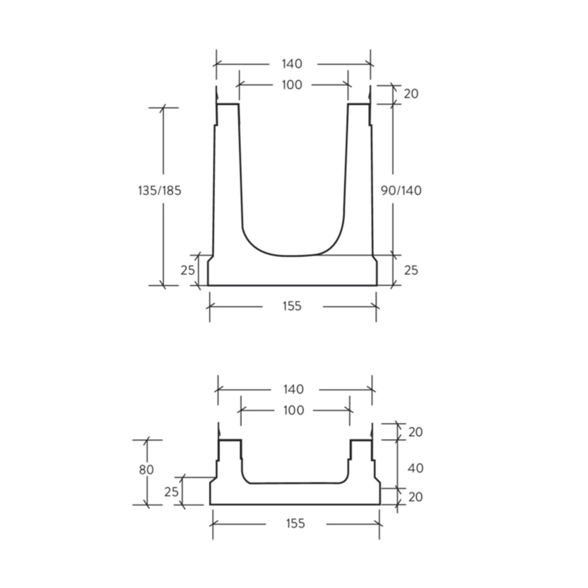 Cunette BIRCOslim<sup>®</sup> DN 100