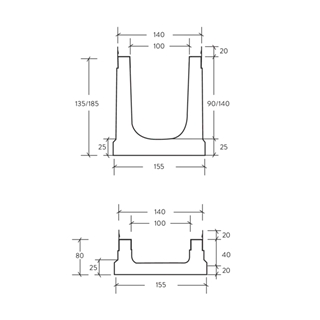 Cunette BIRCOslim<sup>®</sup> DN 100