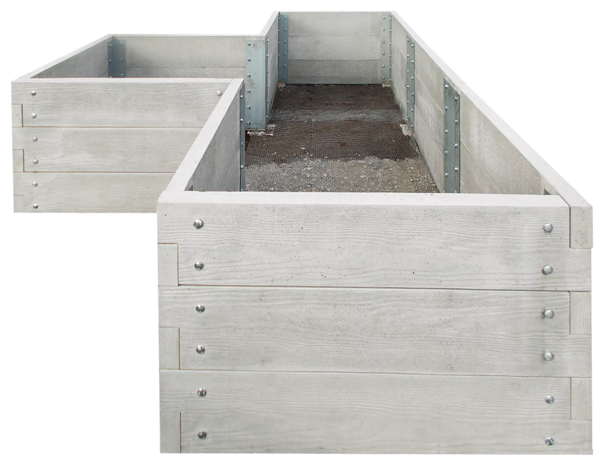 Hochbeet mit Holzstruktur Typ 4 naturgrau strukturiert leicht gefast bewehrt L 348 cm B 234 cm H 75 cm W 6 cm