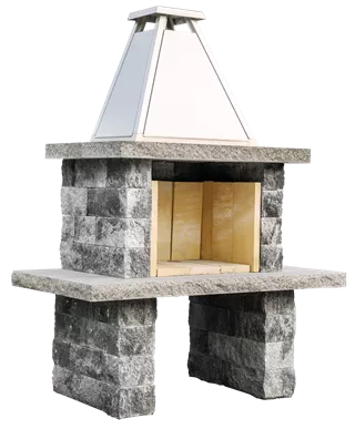 SANTURO Cheminée mit Chromstahlhut Set aus Spaltsteinmauerstein gespalten schwarz-weiss inkl. Betonplatten u. Schamott-Steinen